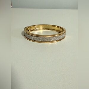 Glitter Goldtone Hinged Bangle